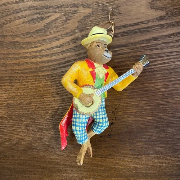 Holiday Monkey Ape Playing Musical Instruments Christmas Ornaments - Picture 3 of 3